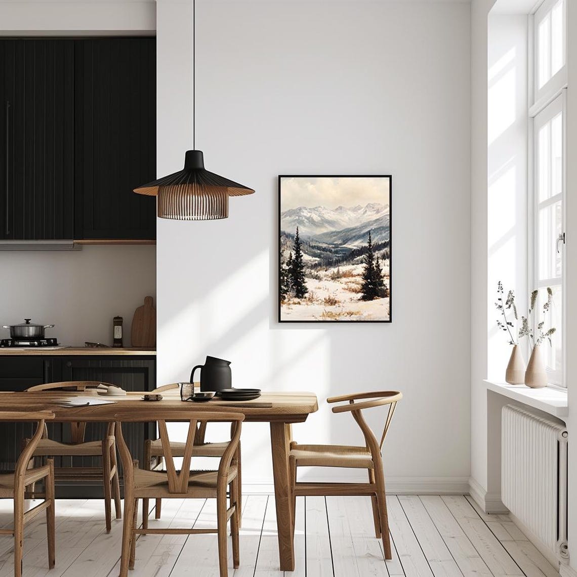 Snowy Mountain Landscape Serene Winter Wilderness Oil Poster - Image 4