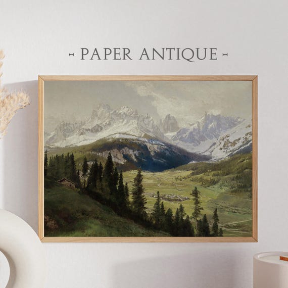 Landscape Oil Painting Mountain Valley With Pine Trees Scenic Nature Art Print Rustic Style Instant Wall Art Ls