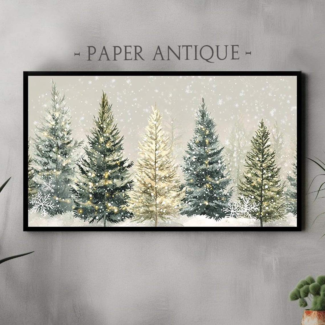 Snowy Pine Forest Watercolor With Twinkling Lights Art Poster