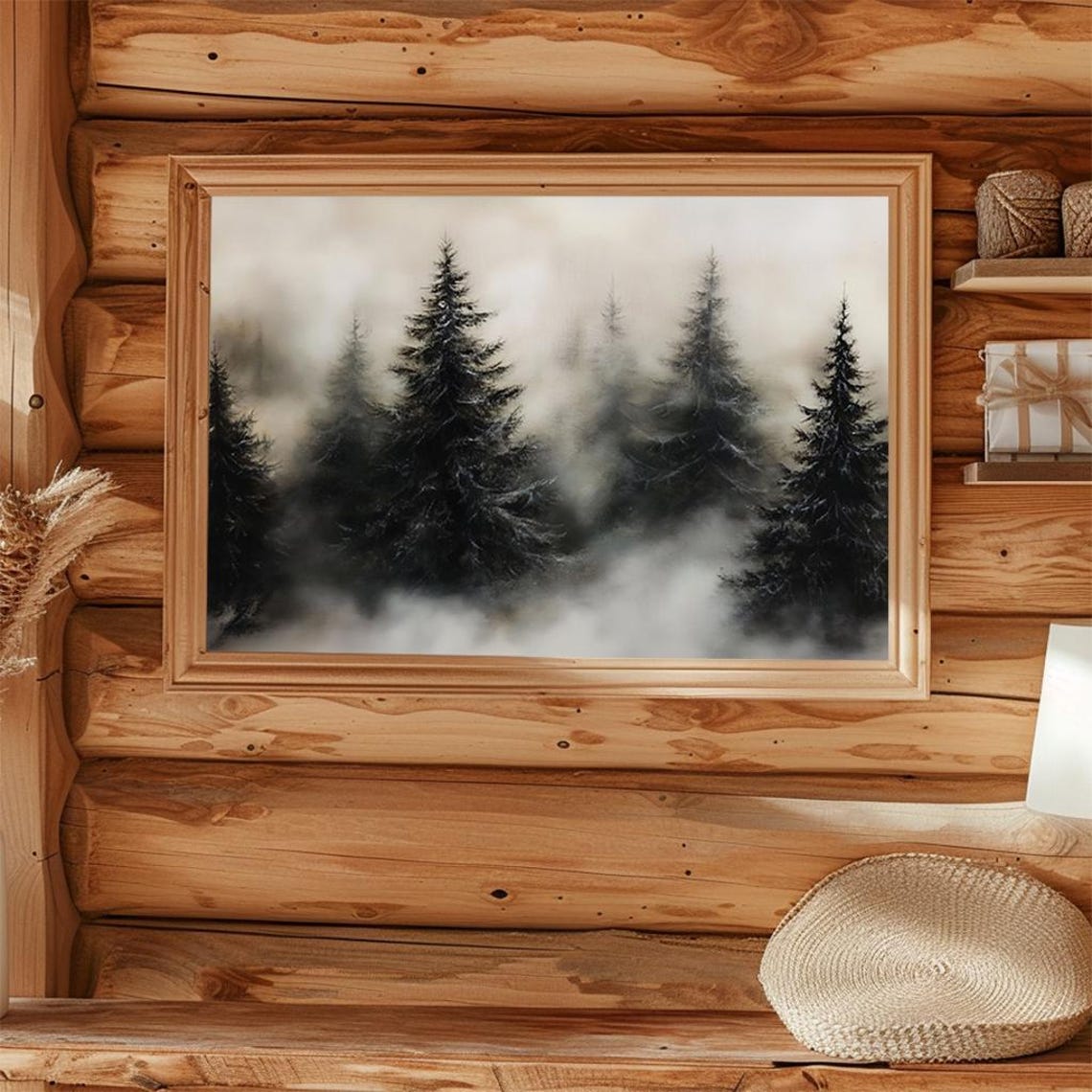 Misty Evergreen Forest Foggy Pines Minimalist Winter Art Poster - Image 4