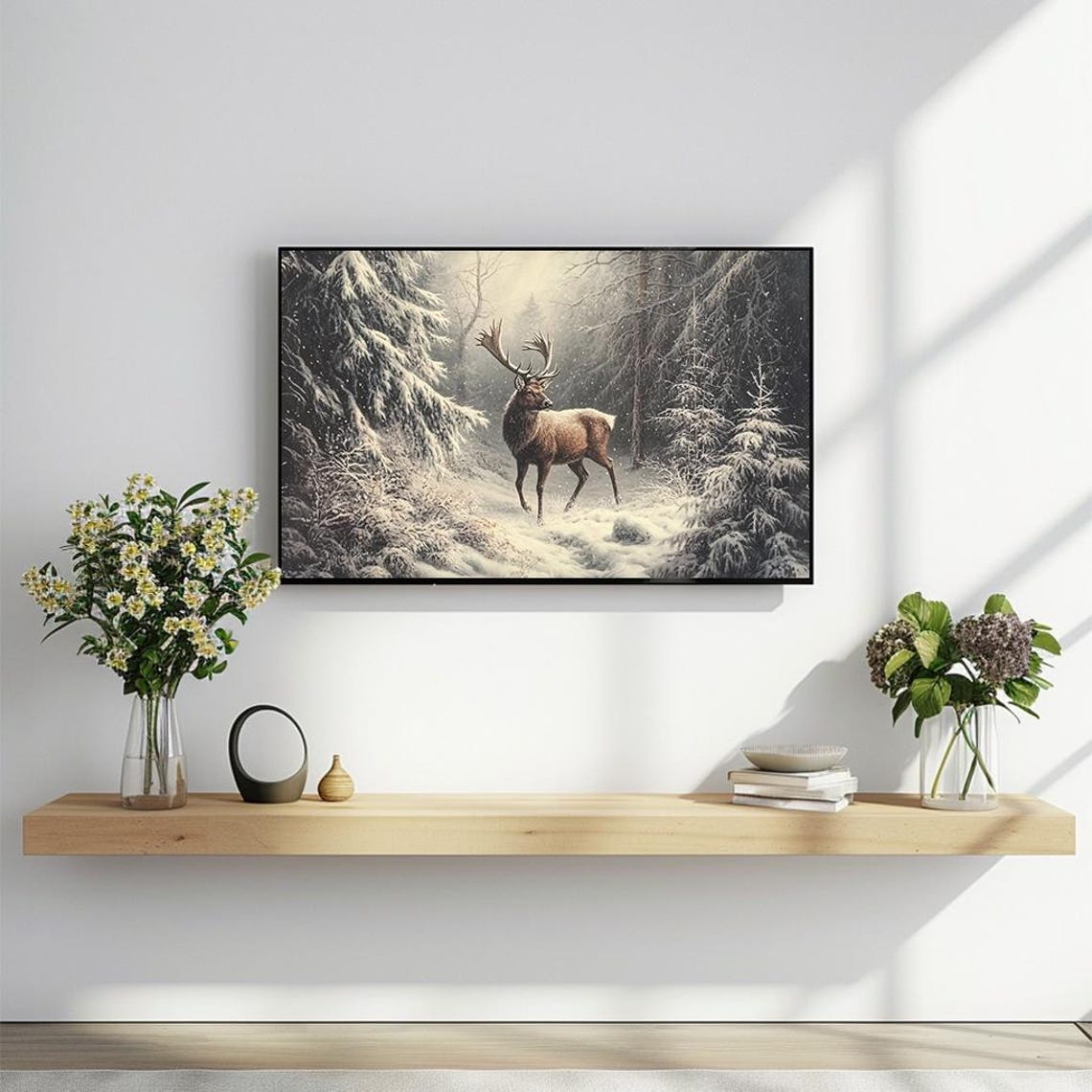 Majestic Winter Stag Standing in a Snow Covered Forest Poster - Image 2