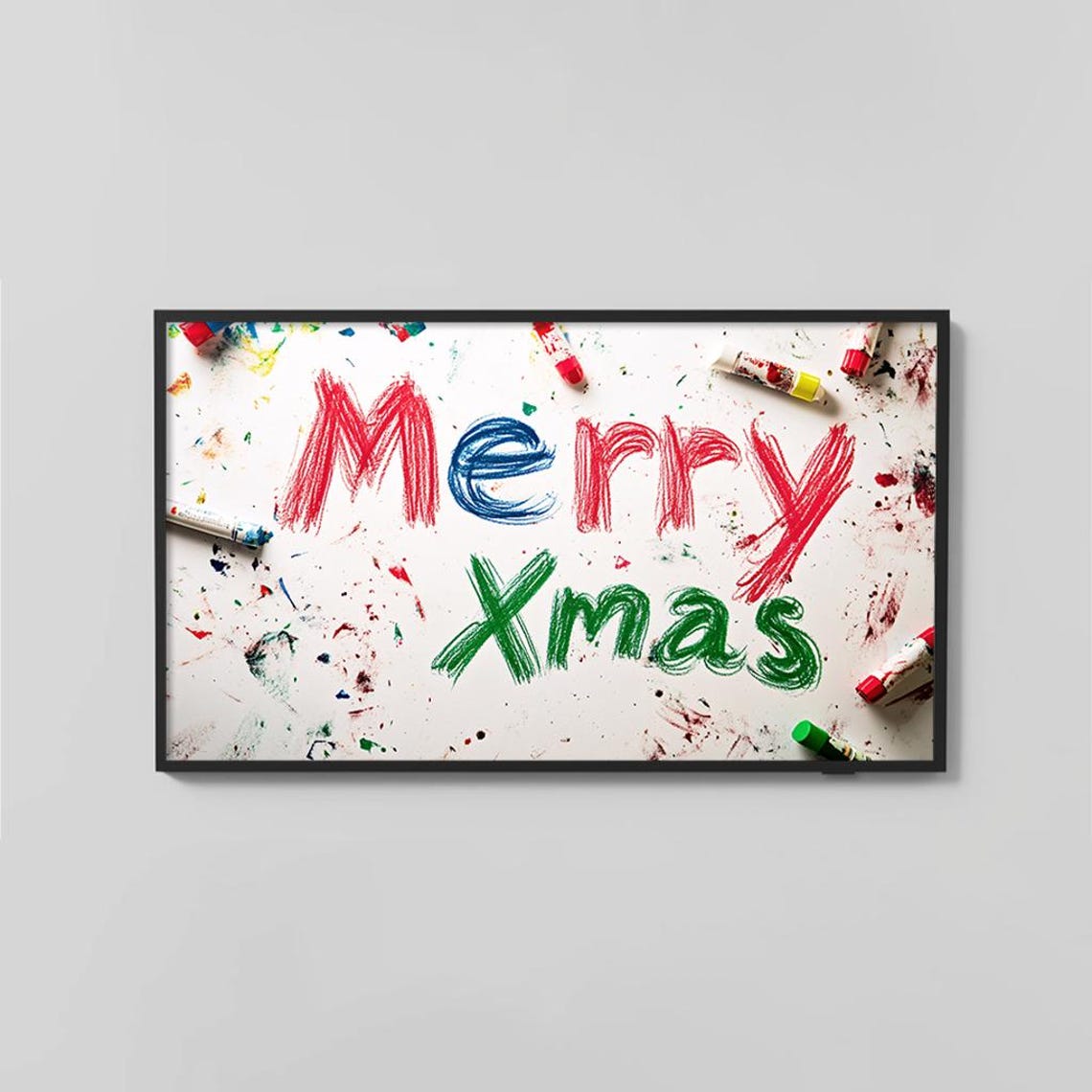 Merry Xmas Hand Drawn Crayon Typography Playful Holiday Poster - Image 2