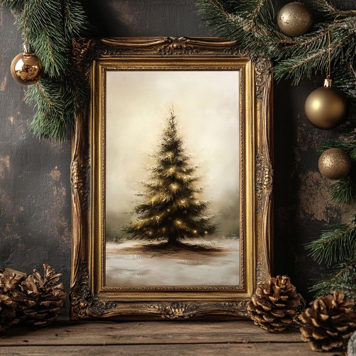 Minimalist Christmas Tree In Snow Neutral Winter Painting Poster - Image 4