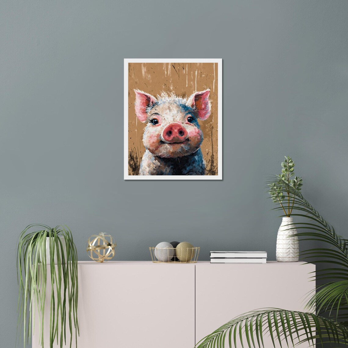 Adorable Mini Piglet Watercolor Portrait Cute Pink Pig Farm Poster - Image 3