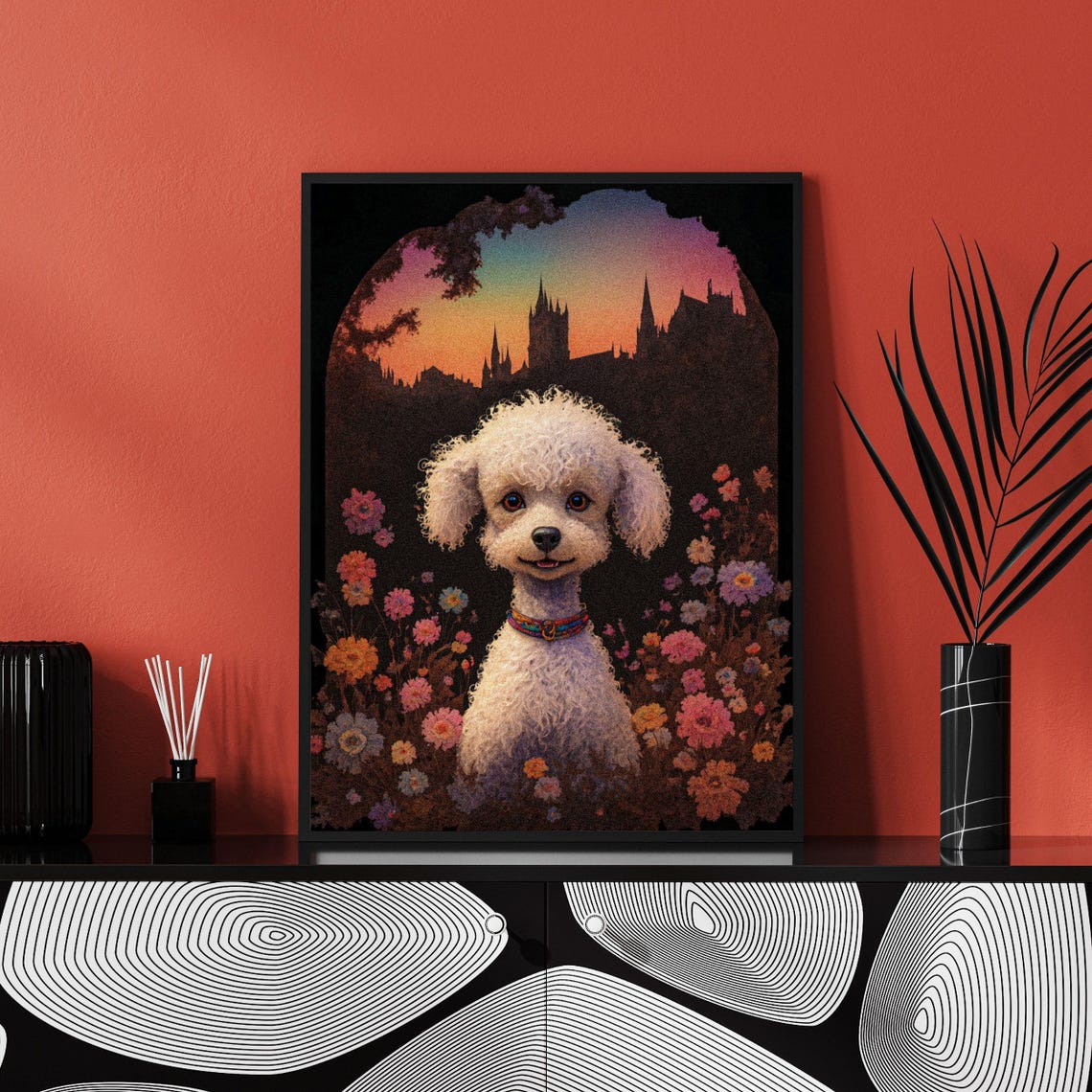 White Poodle Fantasy Art Flower Castle Dog Portrait Floral Dog Print Toy Poodle Gift Magical Pet Wall Art Dog Decor Fairytale Pet Art - Image 3