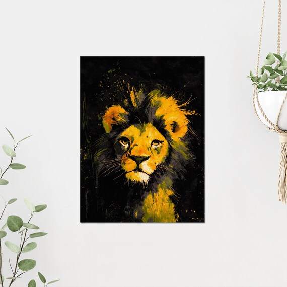 Regal Lion Portrait Golden Mane Black Background Majestic Wildlife Poster