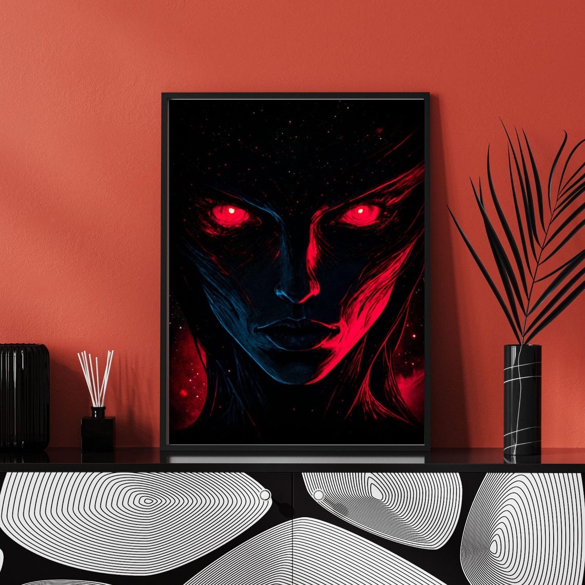 Dark Fantasy Gore Art Print Red Eyed Woman Portrait Crimson Mystic Art Gothic Decor Fantasy Illustration 8x10 24x36 Painting - Image 4