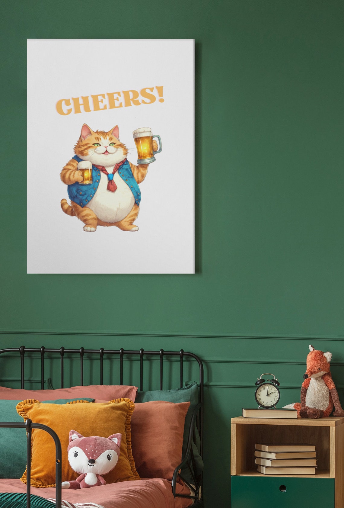 Cheers Funny Orange Cat Holding Beer Mugs Bar Humor Animal Poster - Image 3