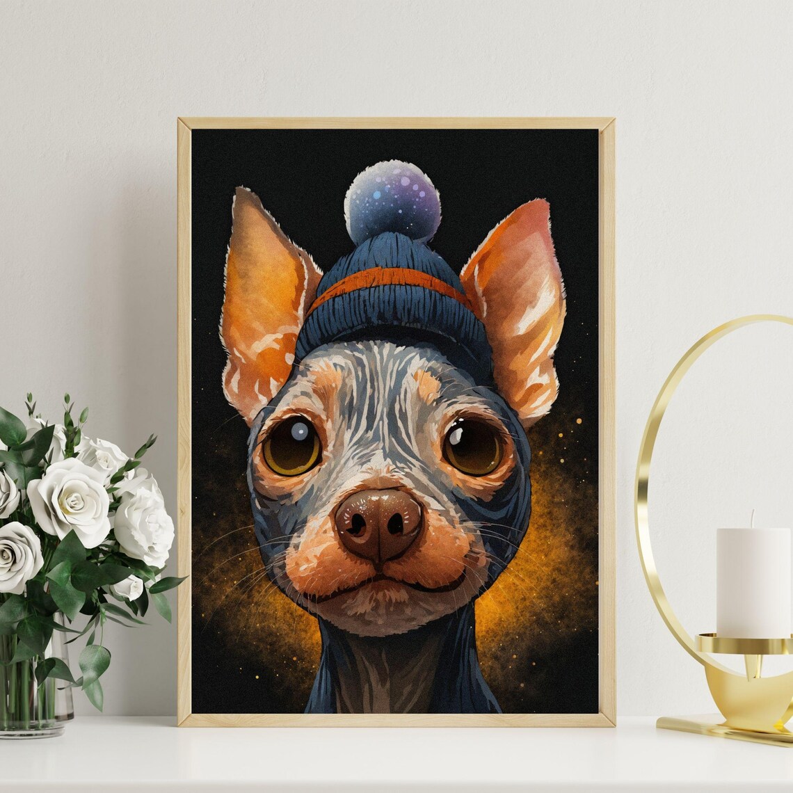 Chihuahua in Blue Winter Beanie Hat Funny Dog Portrait Poster - Image 7