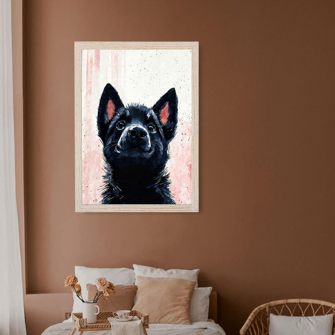 Black German Shepherd Puppy Art Print Cute Dog Portrait Dark Furry Friend Kids Room Decor Nursery Wall Art Dog Lover Gift 8x10 24x36