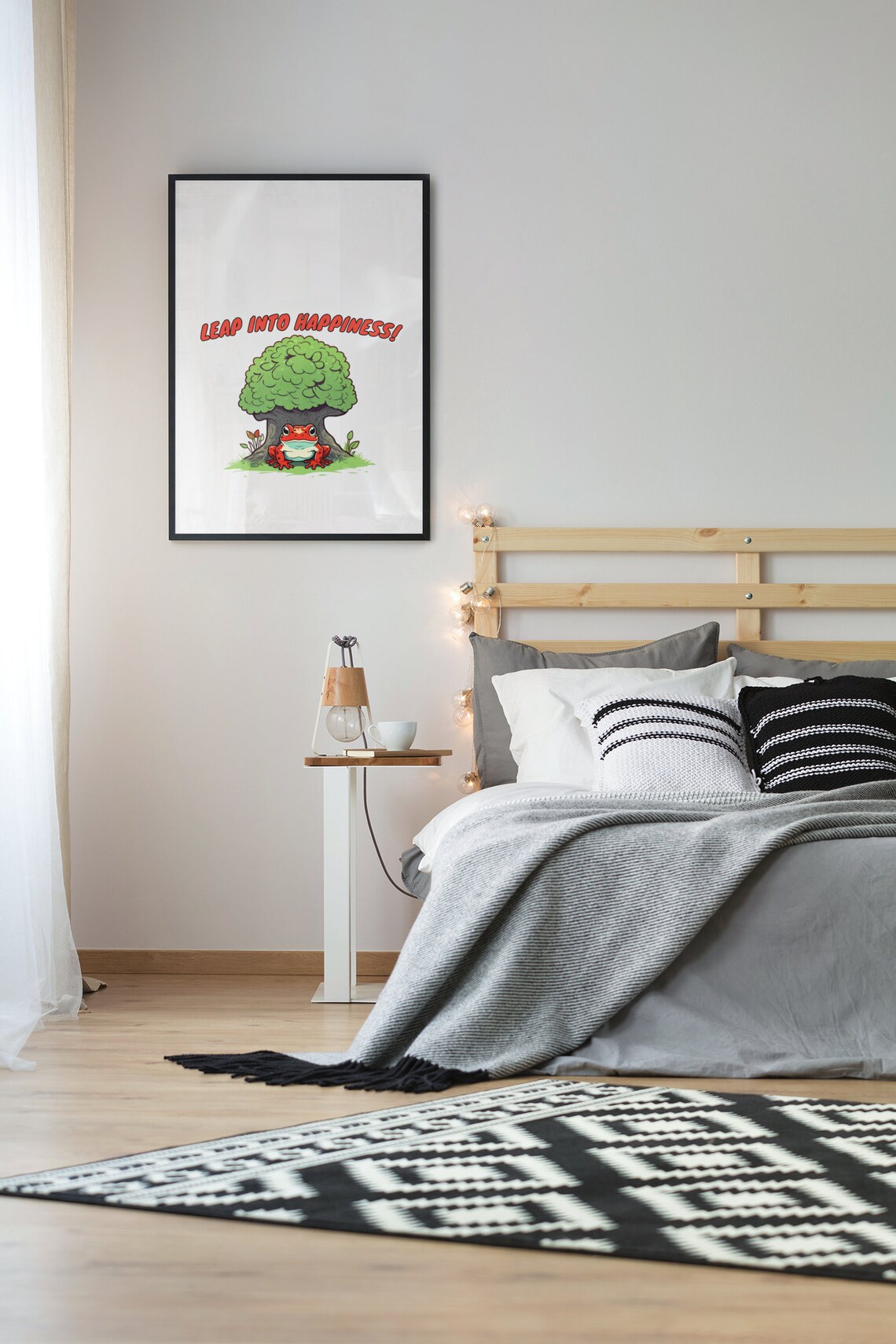 Leap Into Happiness Funny Red Frog Toad Cute Kids Room Quote Art Poster - Image 2