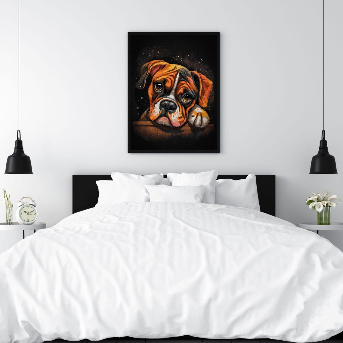Boxer Dog Art Print Lazy Boxer Breed Portrait Puppy Dog Eyes Dog Lover Gift Animal Illustration Modern Pet Art 8x10 24x36 Dog Momdad - Image 2
