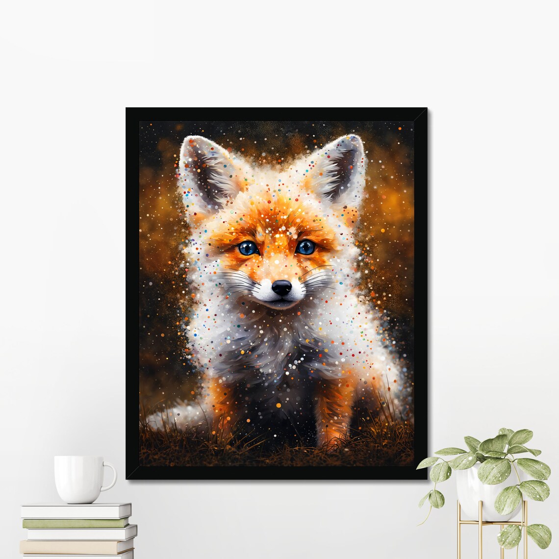 Fox Kit Portrait Blue Eyes Colorful Speckles Magical Wildlife Art Print - Image 3