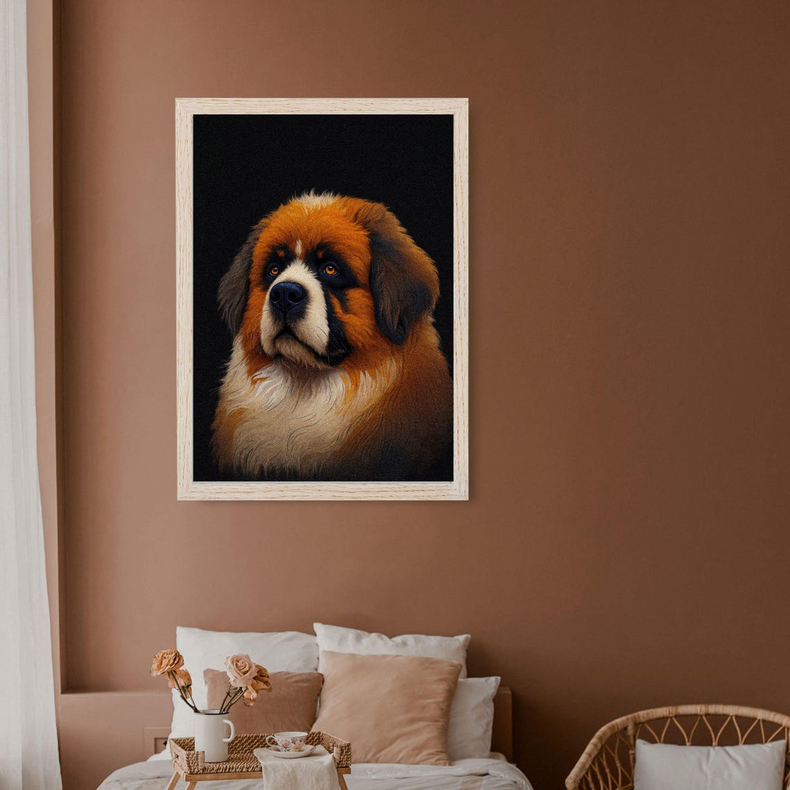 St Bernard Puppy Gentle Giant Dog Portrait Black Background Poster - Image 3