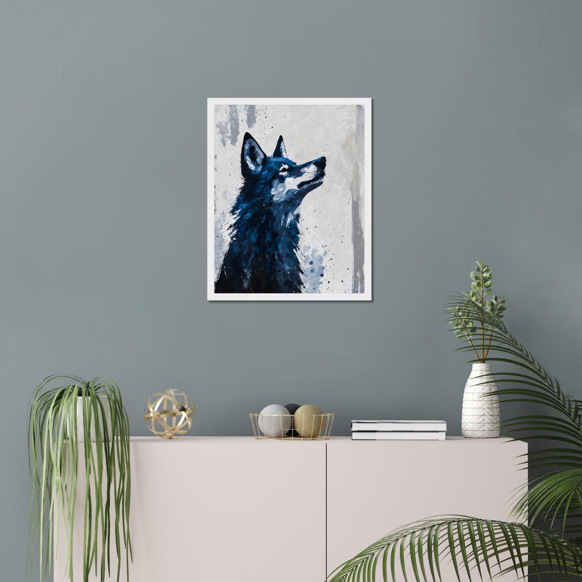 Blue Wolf Howling Profile Watercolor Portrait Wildlife Animal Poster - Image 4