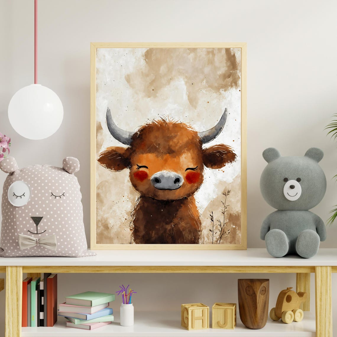 Brown Baby Highland Cow Art Print Smiling Bull Portrait Farmhouse Wall Art Kids Room Decor Nursery Art Animal Lover Gift 8x10 24x36 - Image 4