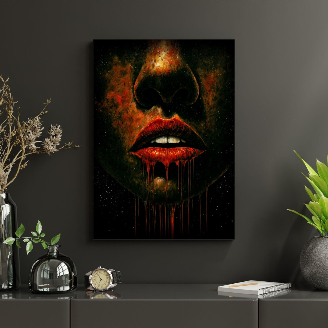 Dark Surreal Horror Portrait Close Up Red Lips Dripping Gothic Art Print - Image 4