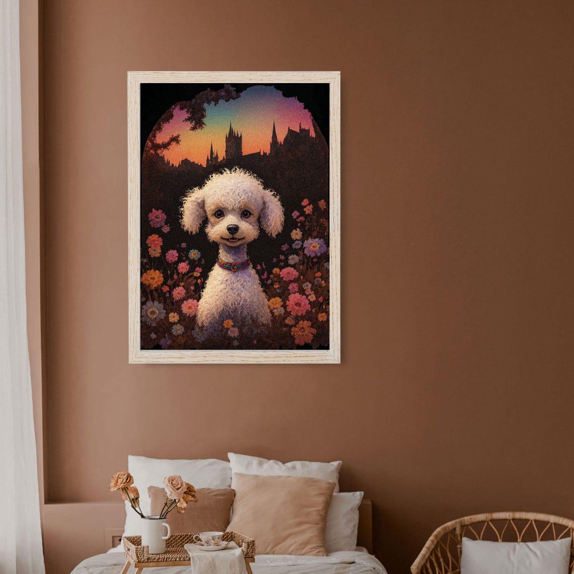 White Poodle Fantasy Art Flower Castle Dog Portrait Floral Dog Print Toy Poodle Gift Magical Pet Wall Art Dog Decor Fairytale Pet Art - Image 7
