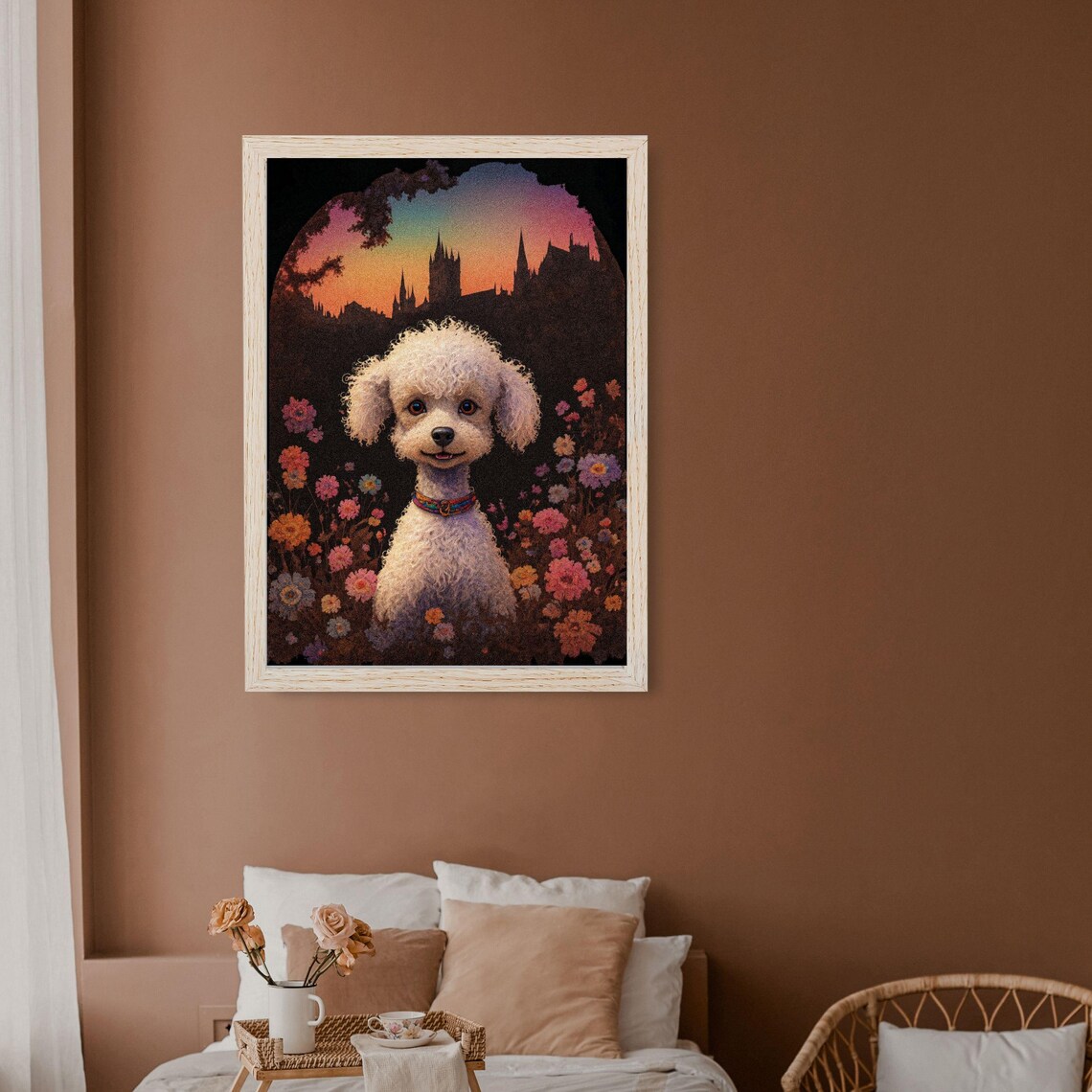 White Toy Poodle Flower Garden Fairytale Castle Dog Portrait Poster - Image 7