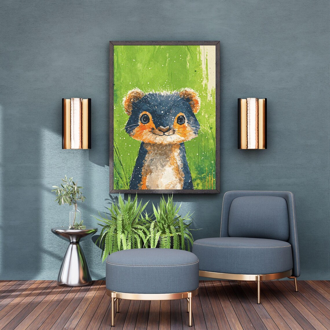 Cute Baby Meerkat Green Splatter Background Nursery Animal Wall Art - Image 7