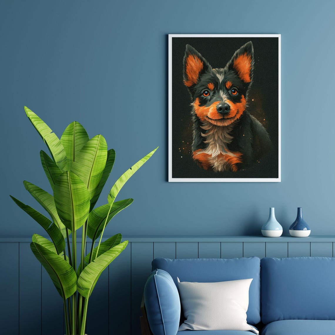 Australian Stumpy Tail Cattle Dog Portrait Fiery Orange Wall Art - Image 5