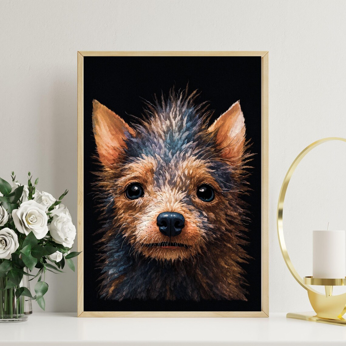 Yorkshire Terrier Puppy Close Up Big Eyes Dog Portrait Poster