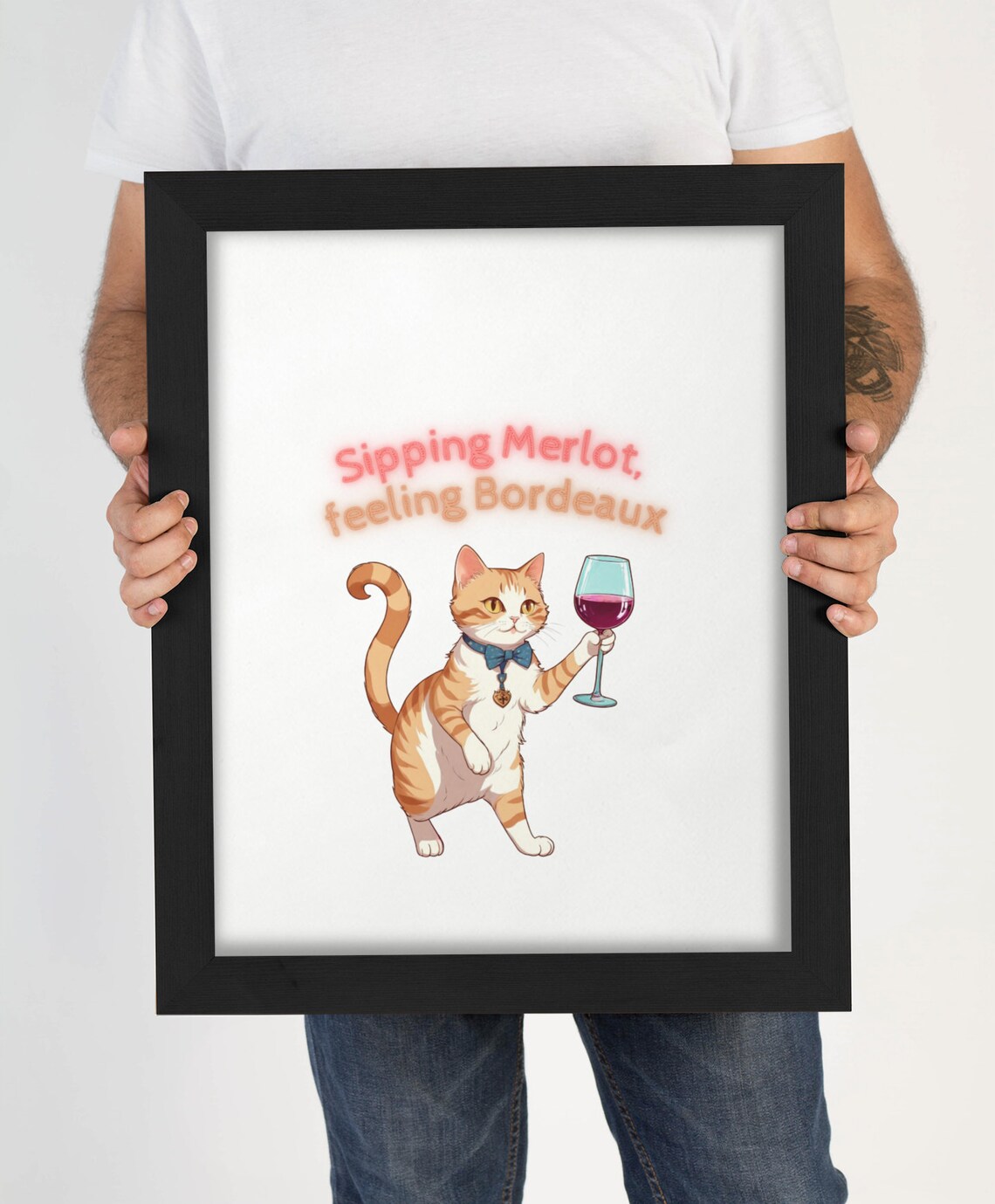 Sipping Merlot Feeling Bordeaux Funny Cat Wine Glass Quote Humor Poster - Image 4