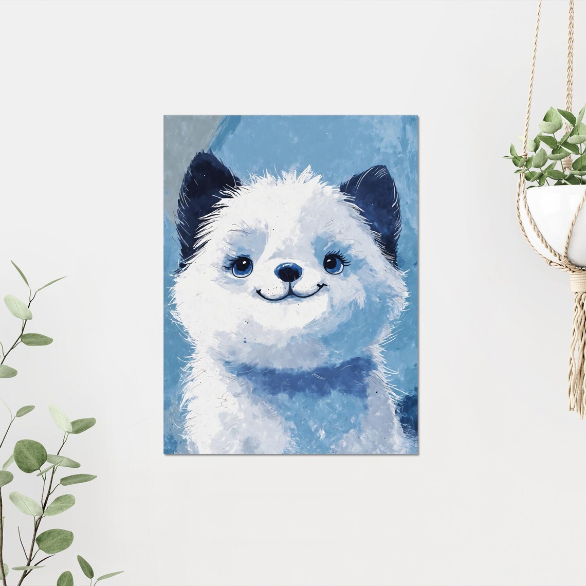 Fluffy White Samoyed Puppy Portrait Blue Background Cute Dog Poster - Image 4