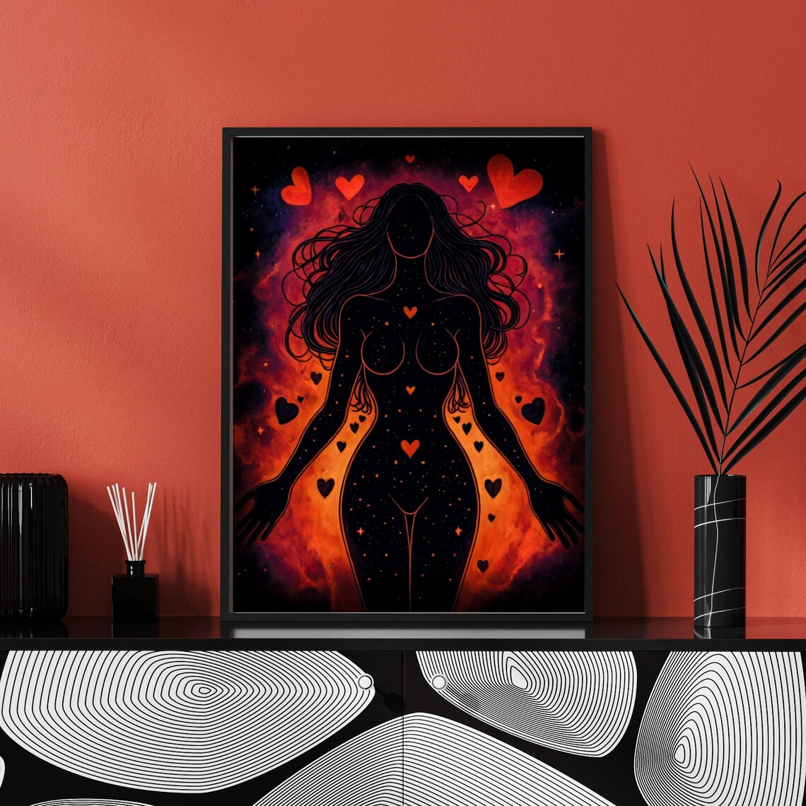 Sensual Female Silhouette Heart Constellation Cosmic Abstract Art Print - Image 3