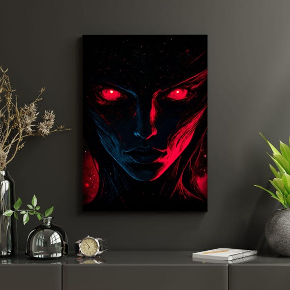 Dark Fantasy Gore Art Print Red Eyed Woman Portrait Crimson Mystic Art Gothic Decor Fantasy Illustration 8x10 24x36 Painting