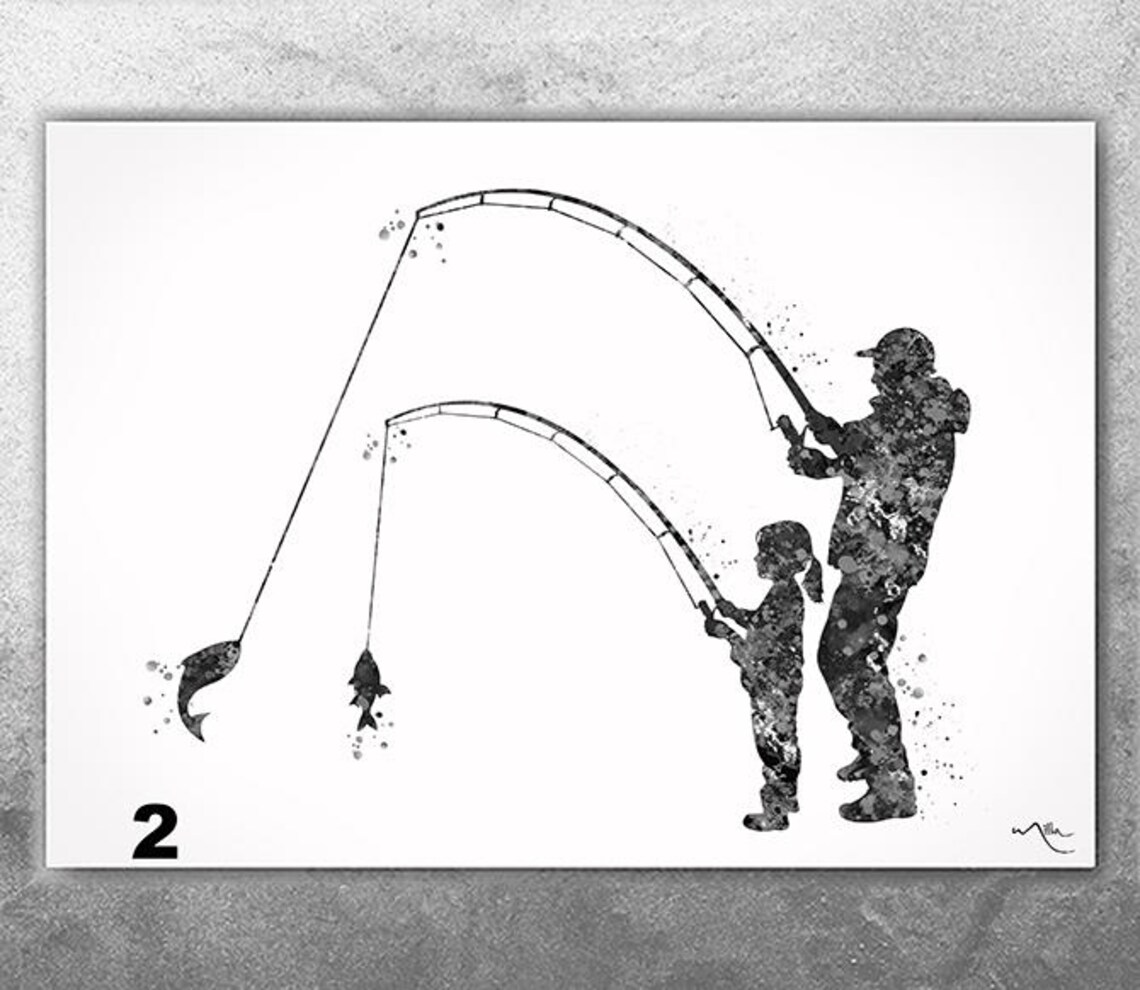Dad And Daughter Fishing Watercolor Poster, Gift For Father - Image 5