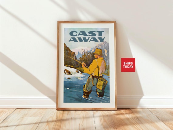 Retro Fishing Print Gift For Son Or Dad Fishing Art Fishing Poster Cabin Wall Decor Outdoorsy Wall Art