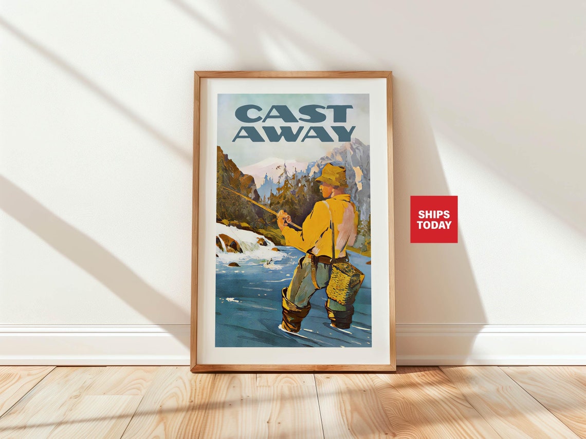 Retro Fishing Print Gift For Son Or Dad Fishing Art Fishing Poster Cabin Wall Decor Outdoorsy Wall Art