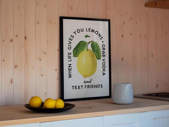 Lemon Vodka Wall Art Vodka Bar Decor Lemon Vodka Print Bar Cart Poster Fun Kitchen Dining Decor Vodka Drinker Gift For Friend