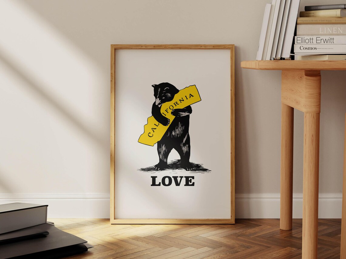 Bear Hugs California Retro Travel Poster, Golden State