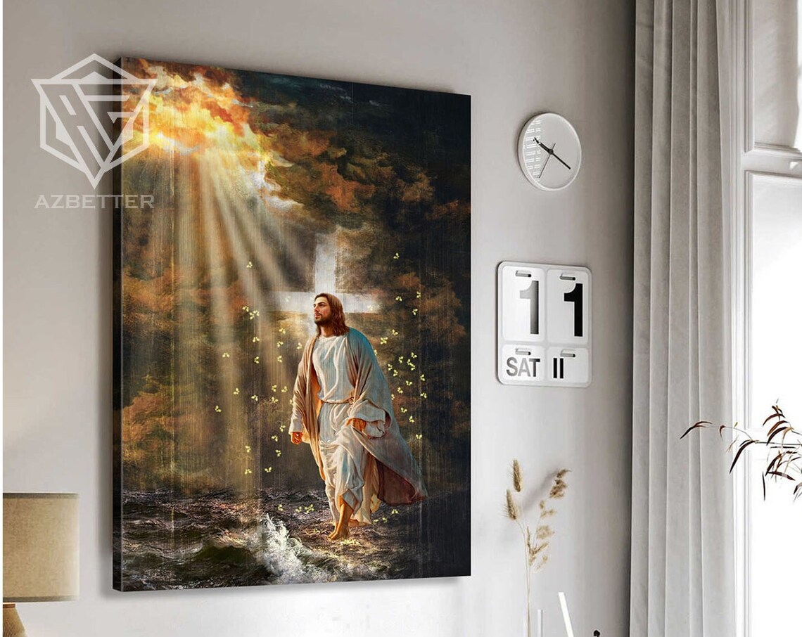 Jesus Walking On Water With Glowing Cross Christian Miracle Poster - Image 5