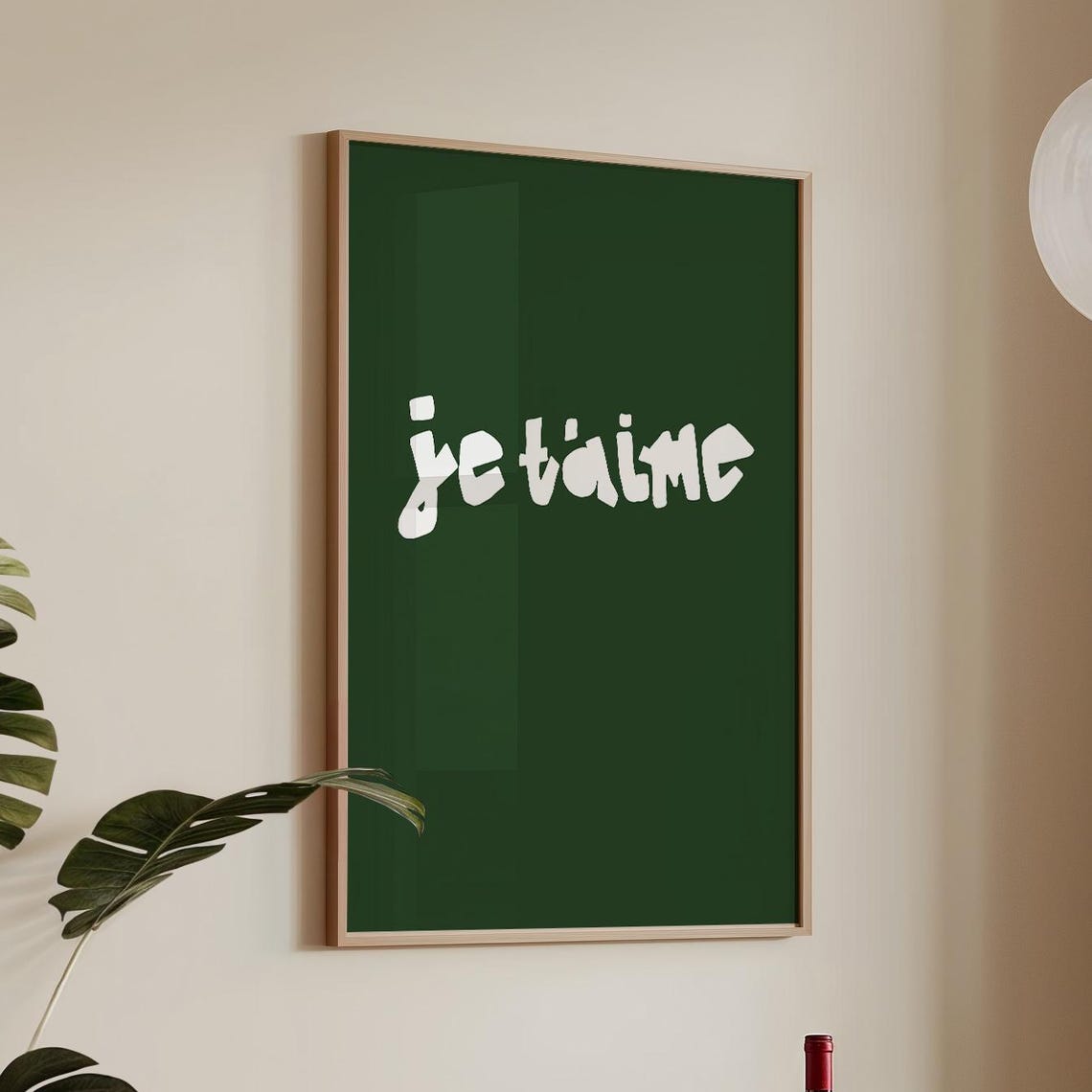 Je T'aime French Love Quote White Script Dark Green Wall Poster