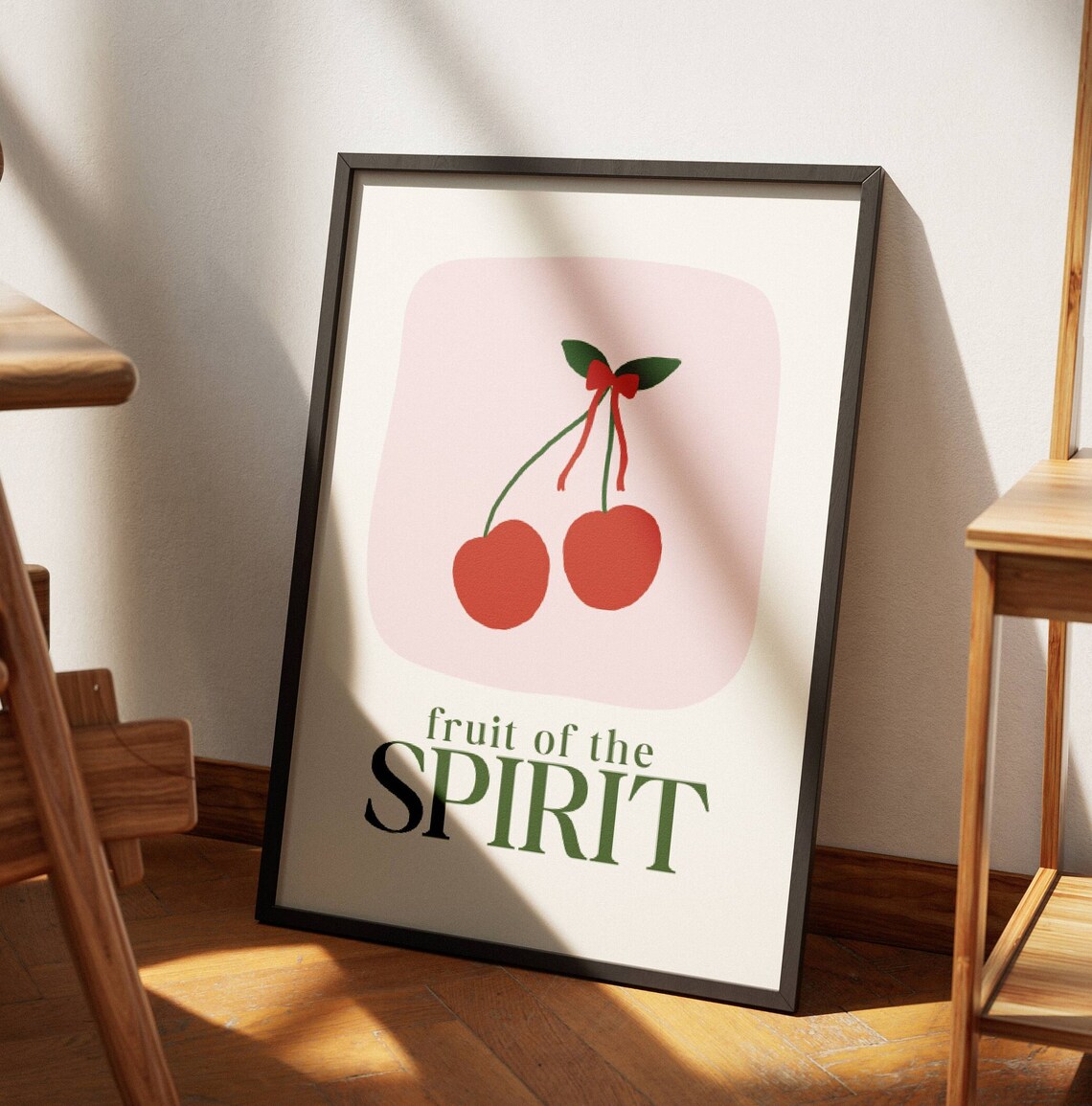 Coquette Cherries Fruit of the Spirit Pink Bow Christian Poster