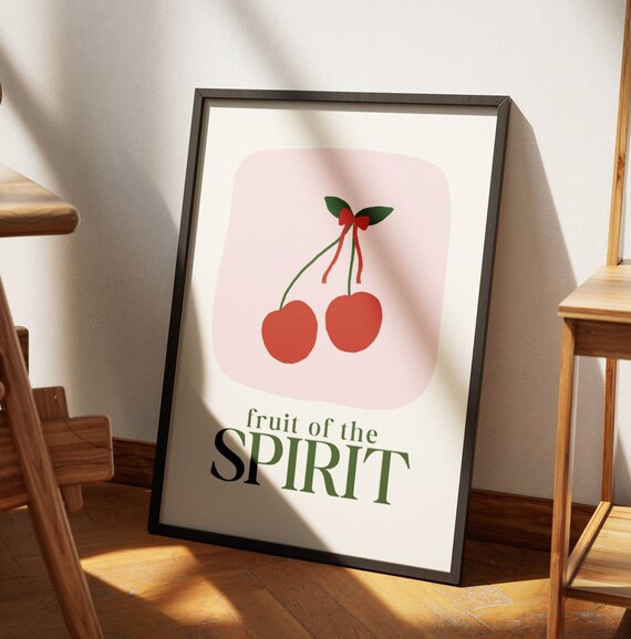 Coquette Cherries Fruit of the Spirit Pink Bow Christian Poster