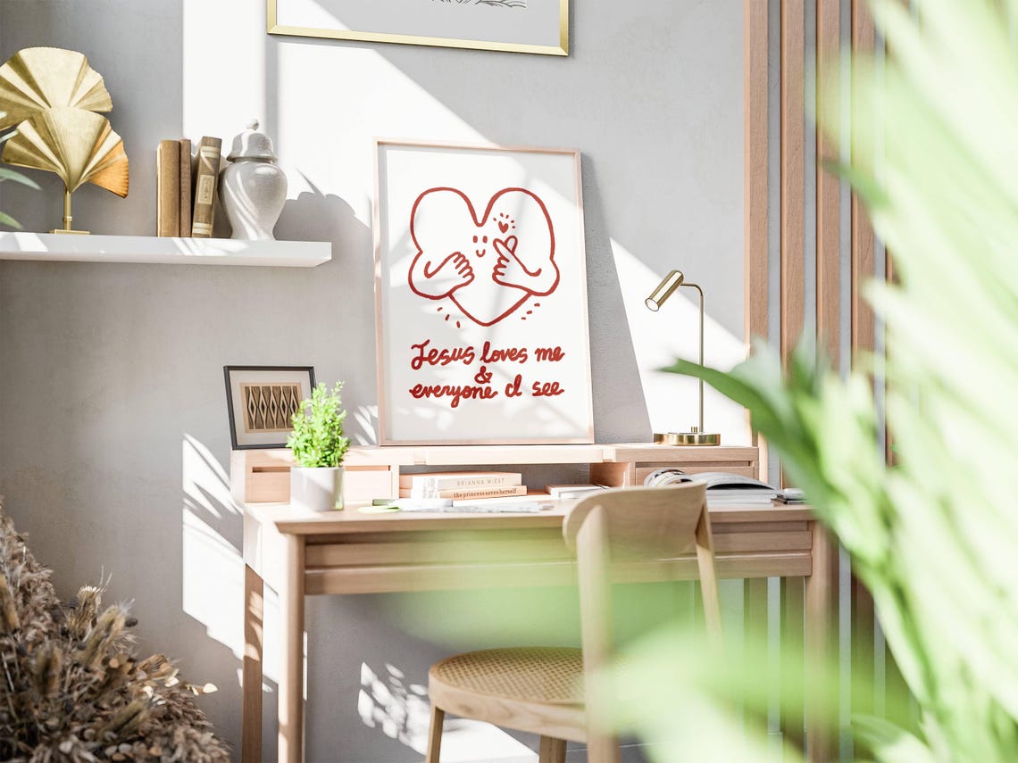 Jesus Loves Me And Everyone I See Cute Heart Doodle Art Poster - Image 2