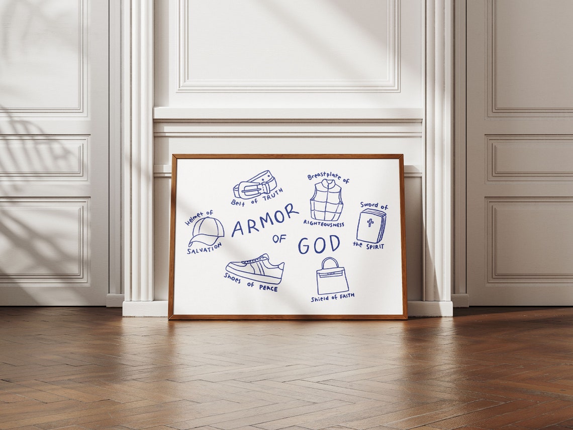 Armor of God Ephesians 6 Doodle Blue Line Faith Wall Decor Poster - Image 2