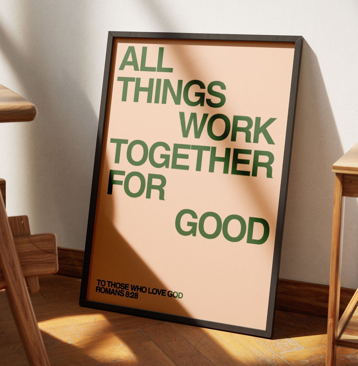 All Things Work Together For Good Romans 828 Green Typography Poster - Image 3