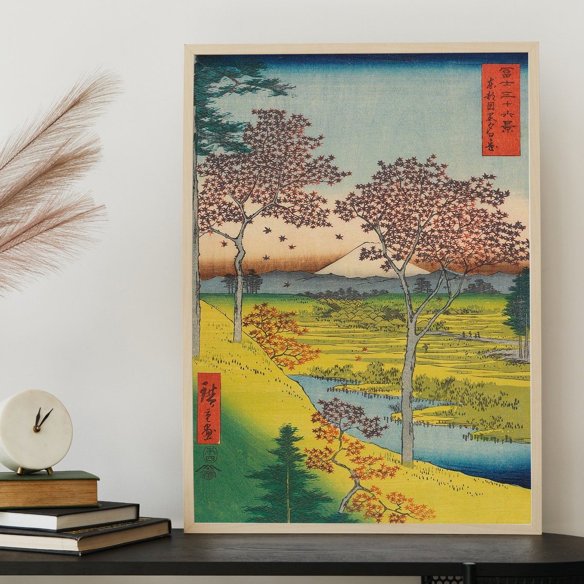 Japanese Illustration Poster Mid Century Modern Yuuhigaoka At Meguro By Utagawa Hiroshige Asian Woodblock Print Japandi Painting - Image 2