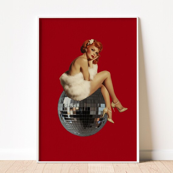Retro Disco Ball Vintage Bar Cart Art Print