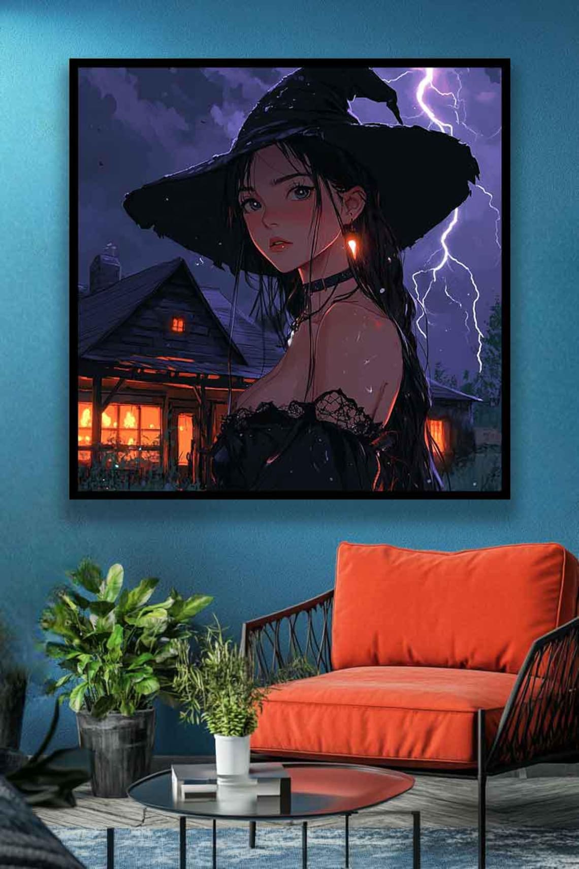 Dark Anime Witch Girl Storm Night Lightning Fantasy Wall Poster - Image 5