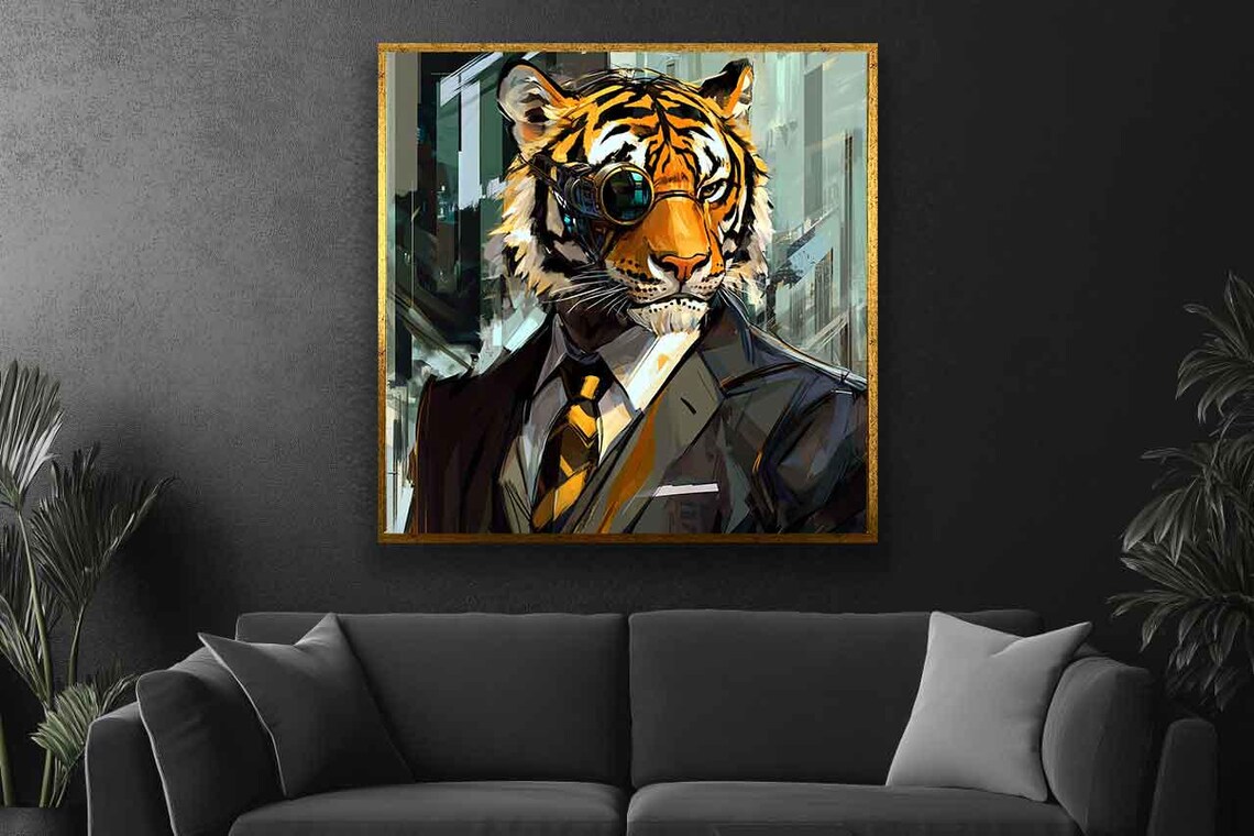 Dapper Tiger Gentleman in a Suit With a Monocle Funny Art Poster - Image 2