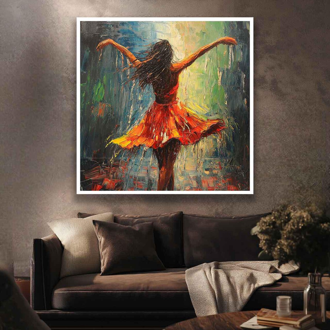 Woman Dancing In Rain Joyful Orange Dress Freedom Wall Poster - Image 3