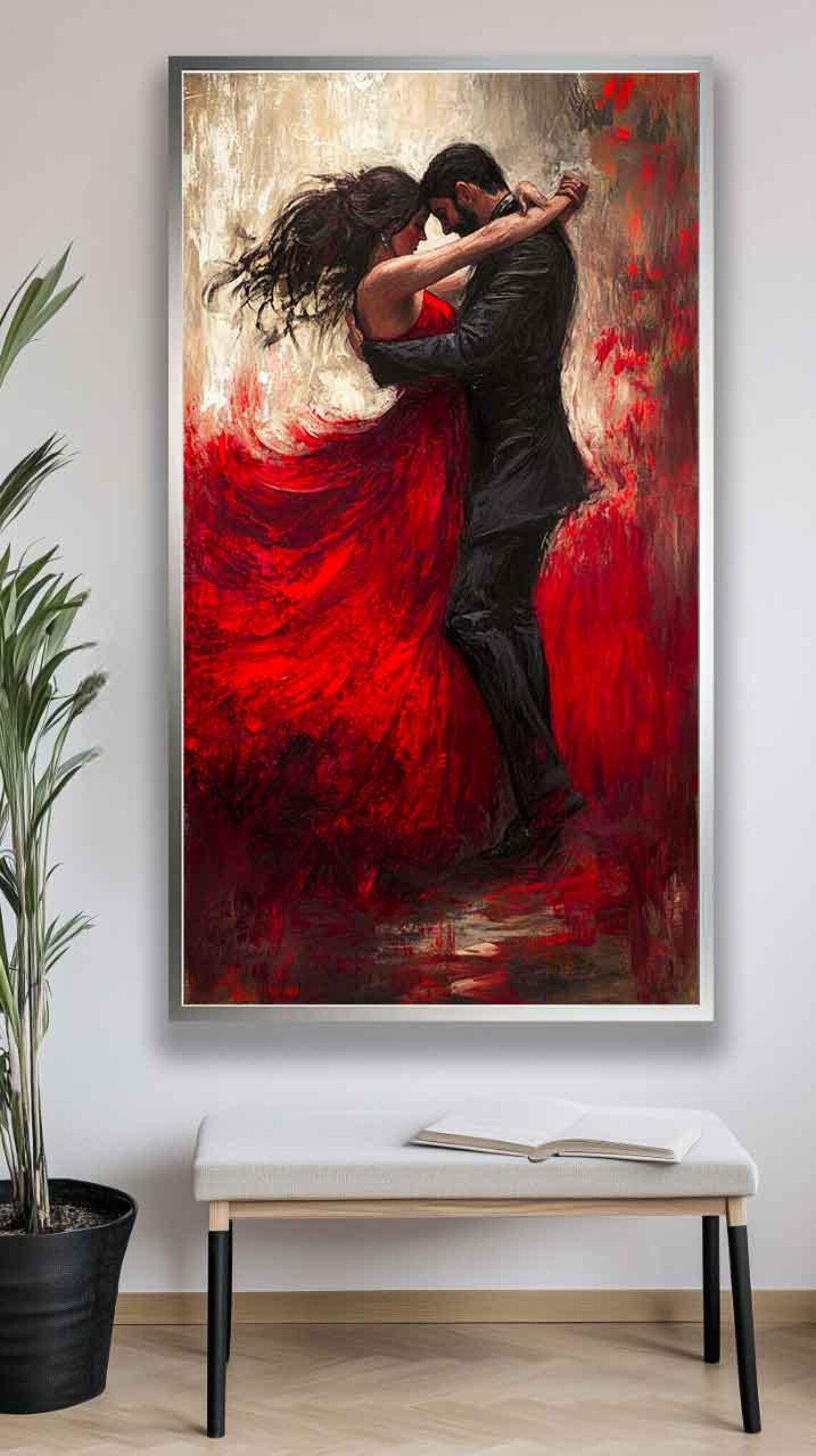 Romantic Tango Couple in Flowing Red Dress Mid-Dance Movement Poster - Image 4