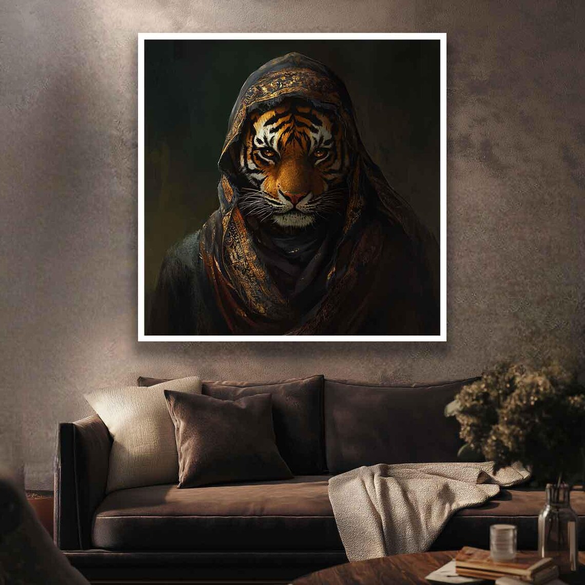Mysterious Hooded Tiger Portrait in Dark Moody Oil Painting Poster - Image 3