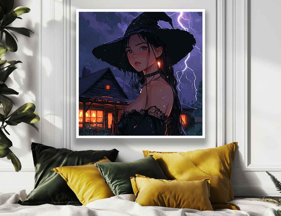 Dark Anime Witch Girl Storm Night Lightning Fantasy Wall Poster - Image 3